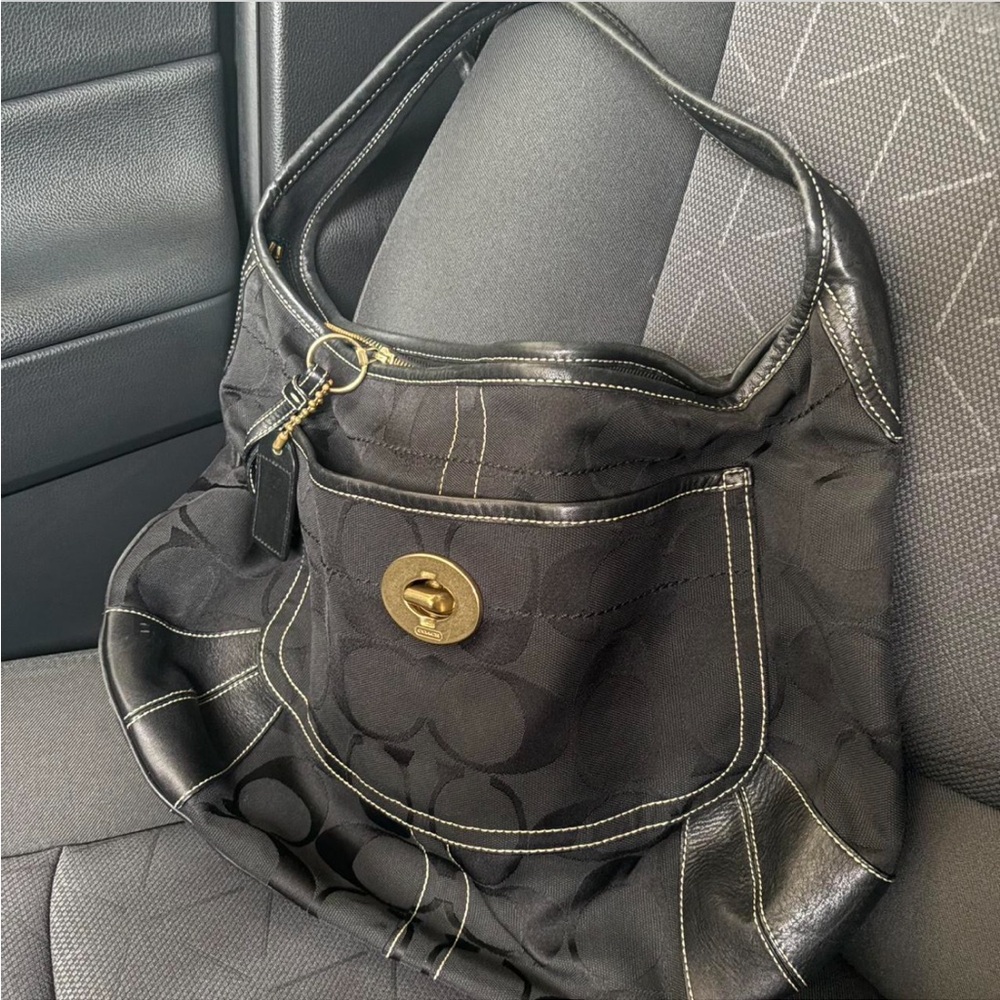 Coach Black Hobo Bag with Gold Accents